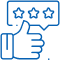 Thumbs up hand with three-star rating badge, representing positive dental review or customer satisfaction feedback.