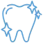 Blue line drawing of a tooth with a crown and sparkle marks indicating cleanliness.