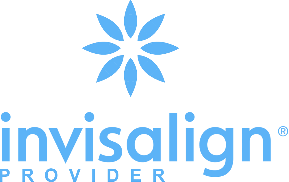 Invisalign Provider logo featuring blue flower design with registered trademark symbol